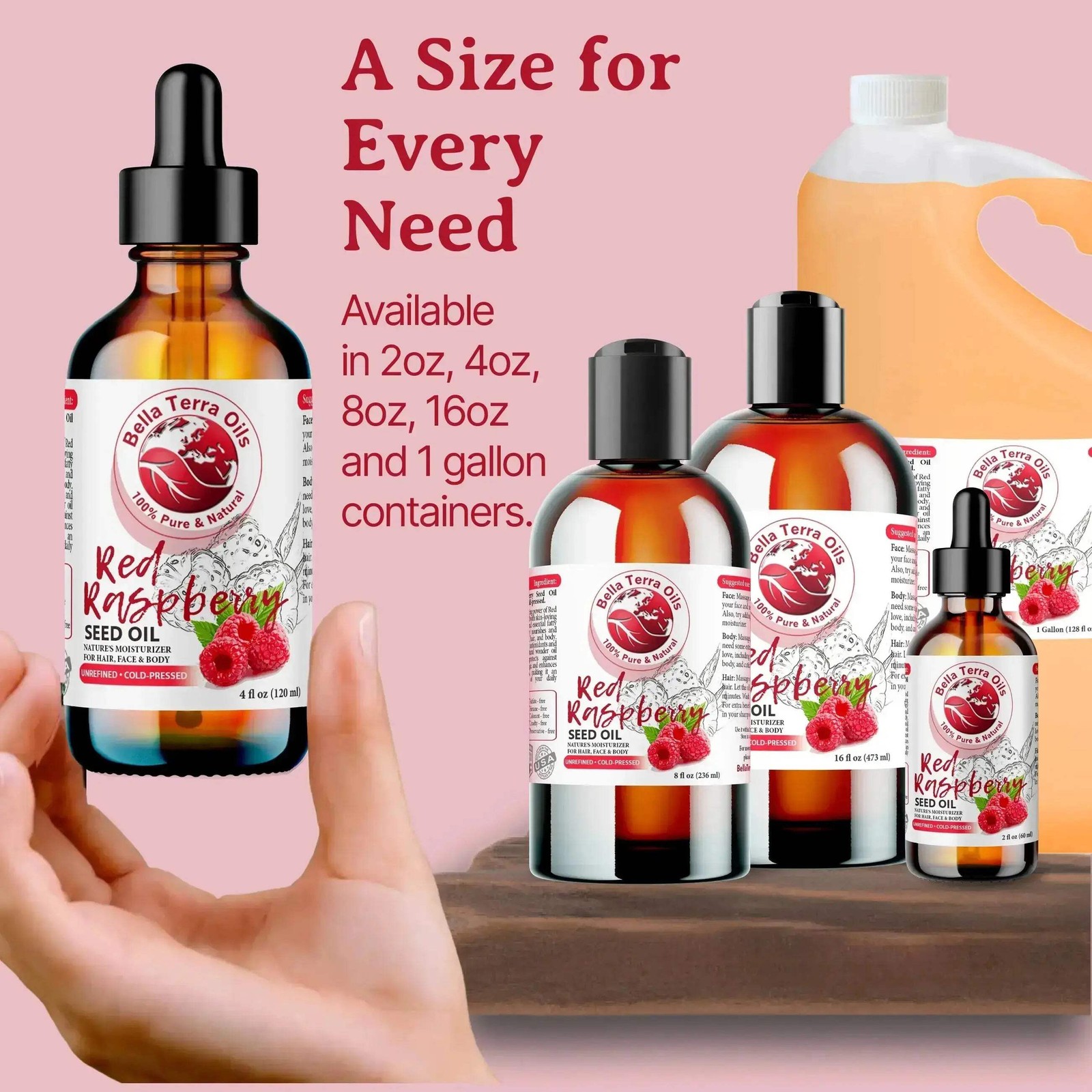 Organic Cold-Pressed Red Raspberry Seed Oil 100% Pure Skin Hair SPF Moisturizer