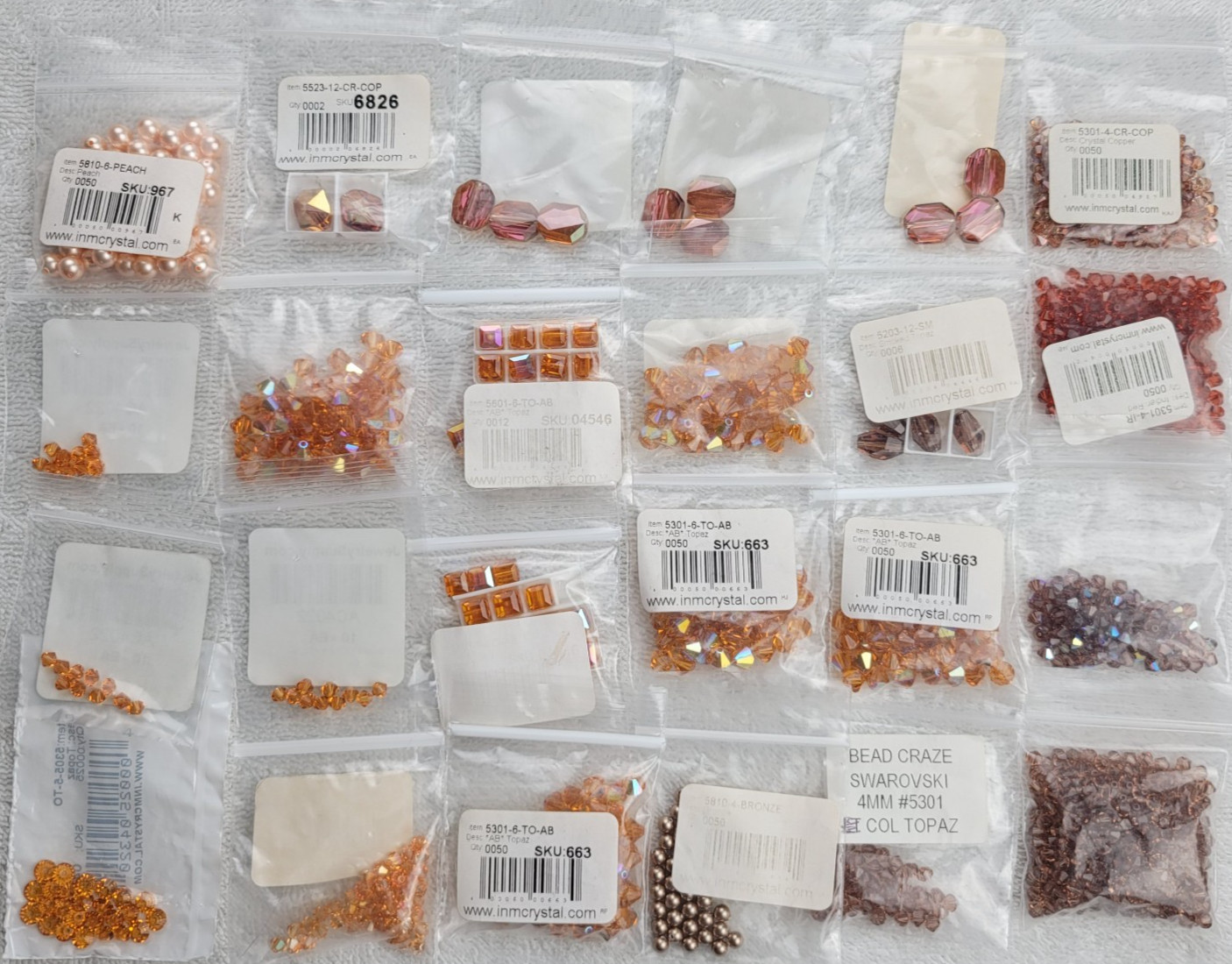 Swarovski Crystal Bead Lot Topaz Copper Bronze Bicone Pearl/Mixed Qty 5301 5810
