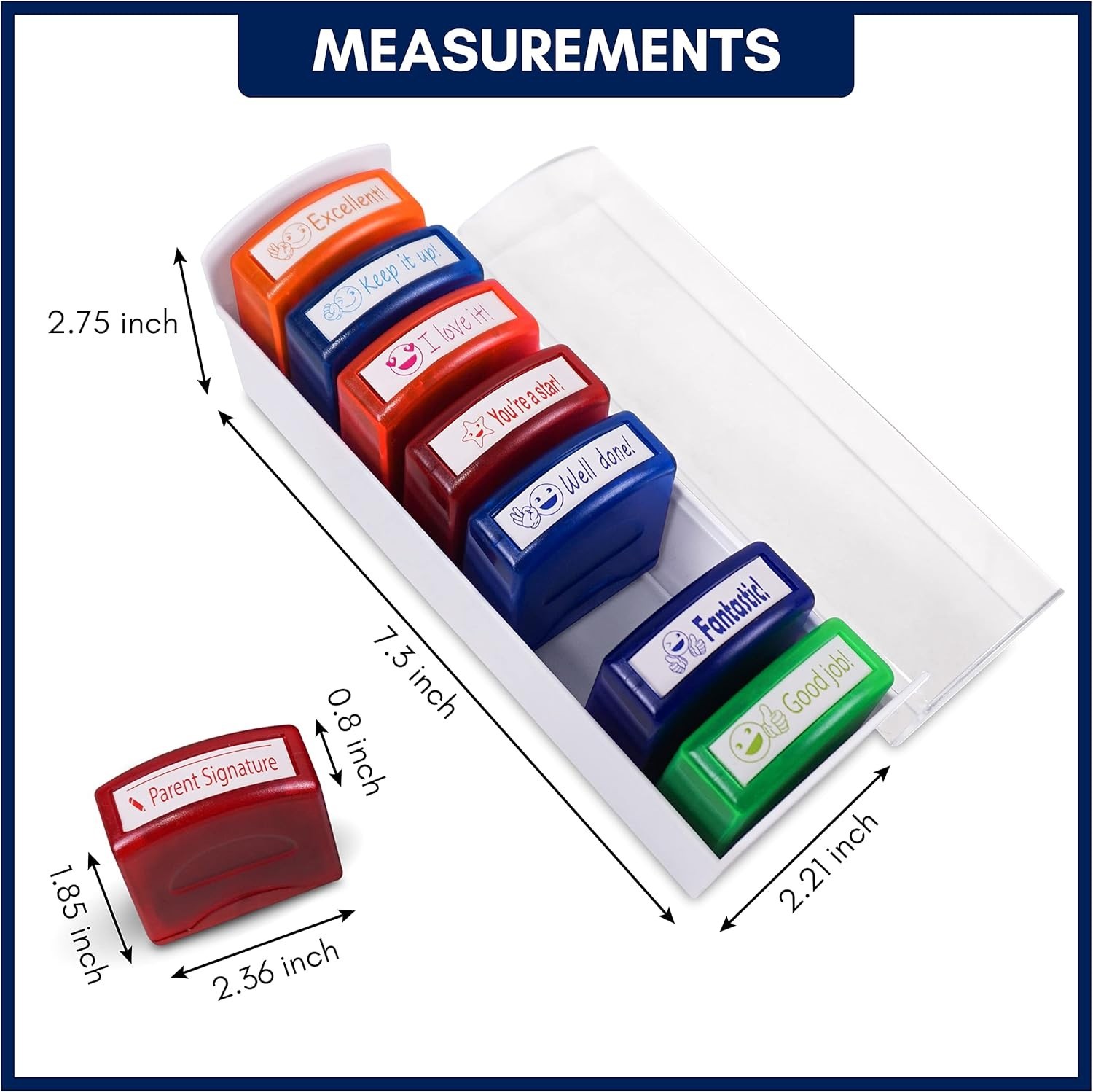 8 Piece Colorful School Teacher Self Inking Reward Stamps W/ Parent Signature