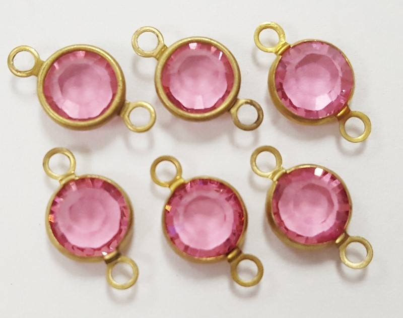 12 Vintage Swarovski Jewel Rose / Peridot SS30 Channel 2 Loop Connectors J142