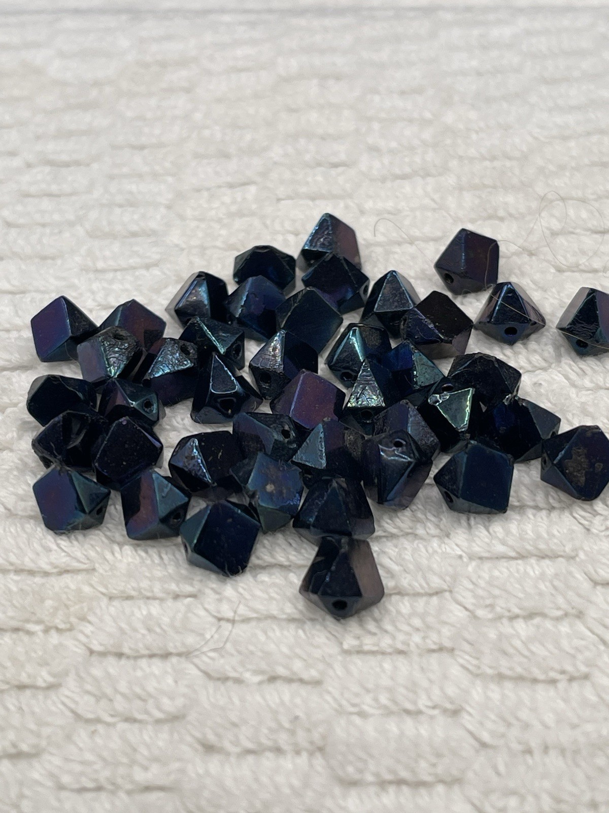 Vintage Jet Black AB Crystal Glass Bicone Faceted Beads Loose Lot of 42