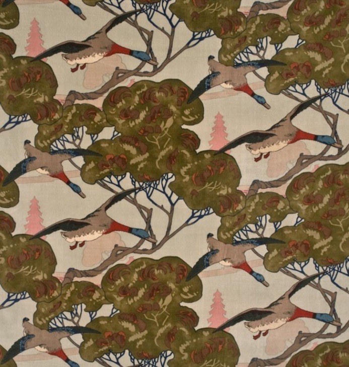 MULBERRY CURTAIN/UPH FABRIC ‘FLYING DUCKS VELVET – SKY’ 4 METRES VELVET