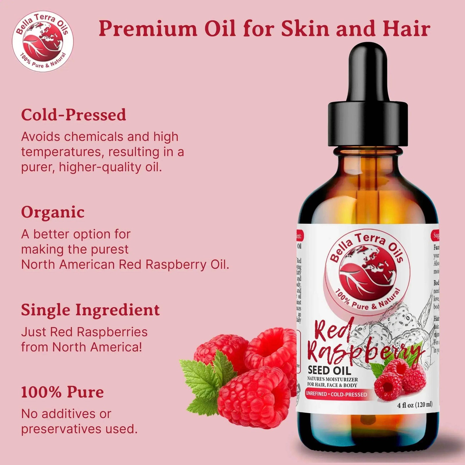 Organic Cold-Pressed Red Raspberry Seed Oil 100% Pure Skin Hair SPF Moisturizer