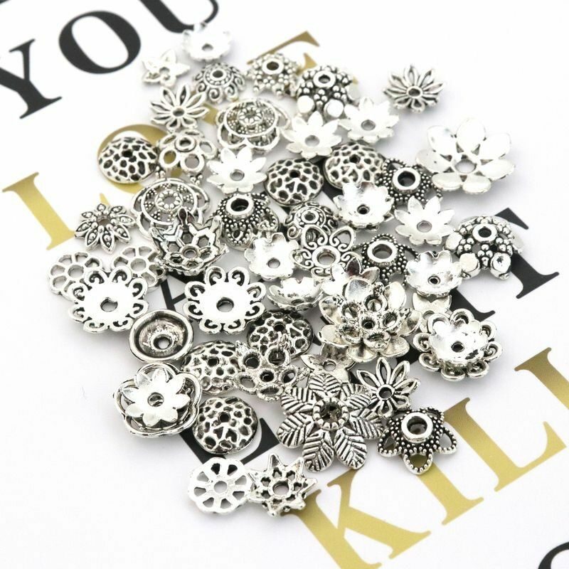 100 pcs Silver Tibetan Loose Spacer Bead Caps Bracelet Charms Jewelry Making DIY