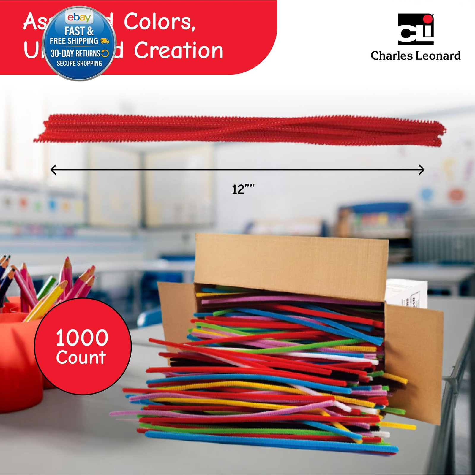 Pipe Cleaners Bulk, 1000 Count, for 1000/Box, Assorted Colors