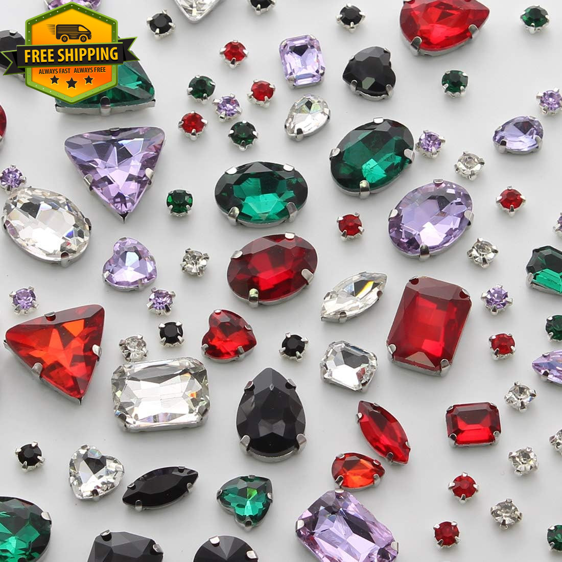 100 Pcs Sew on Rhinestones Mixed Shapes Glass Crystal Gems for Crafts Clothes