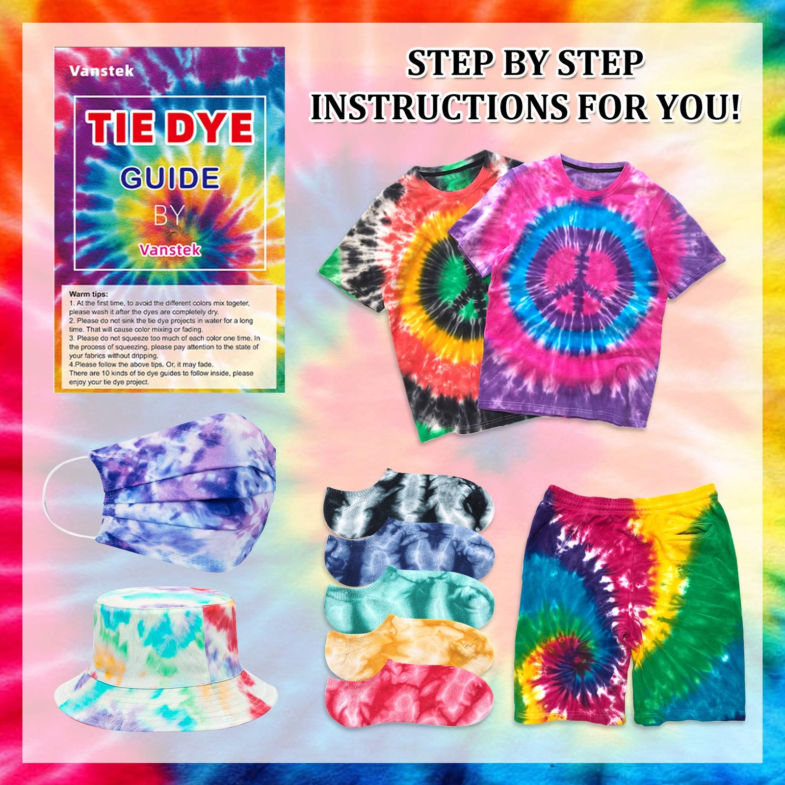 7 Colors Tie Dye Kit, 13.52oz Jumbo-Size Fabric for Family 7 COLORS