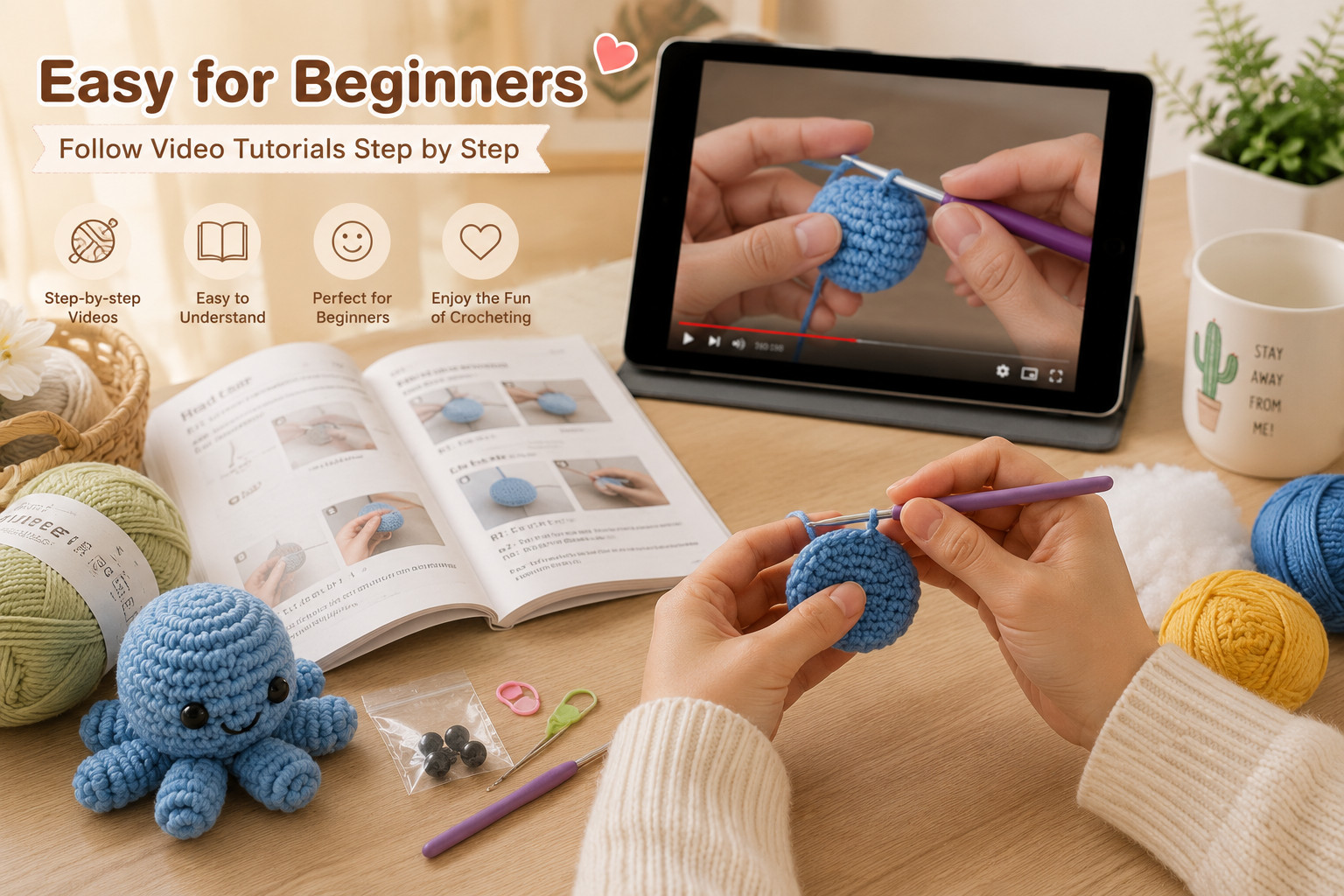 6PCS Crochet Kit for Beginners Animal Amigurumi DIY Craft Set w/ Videos