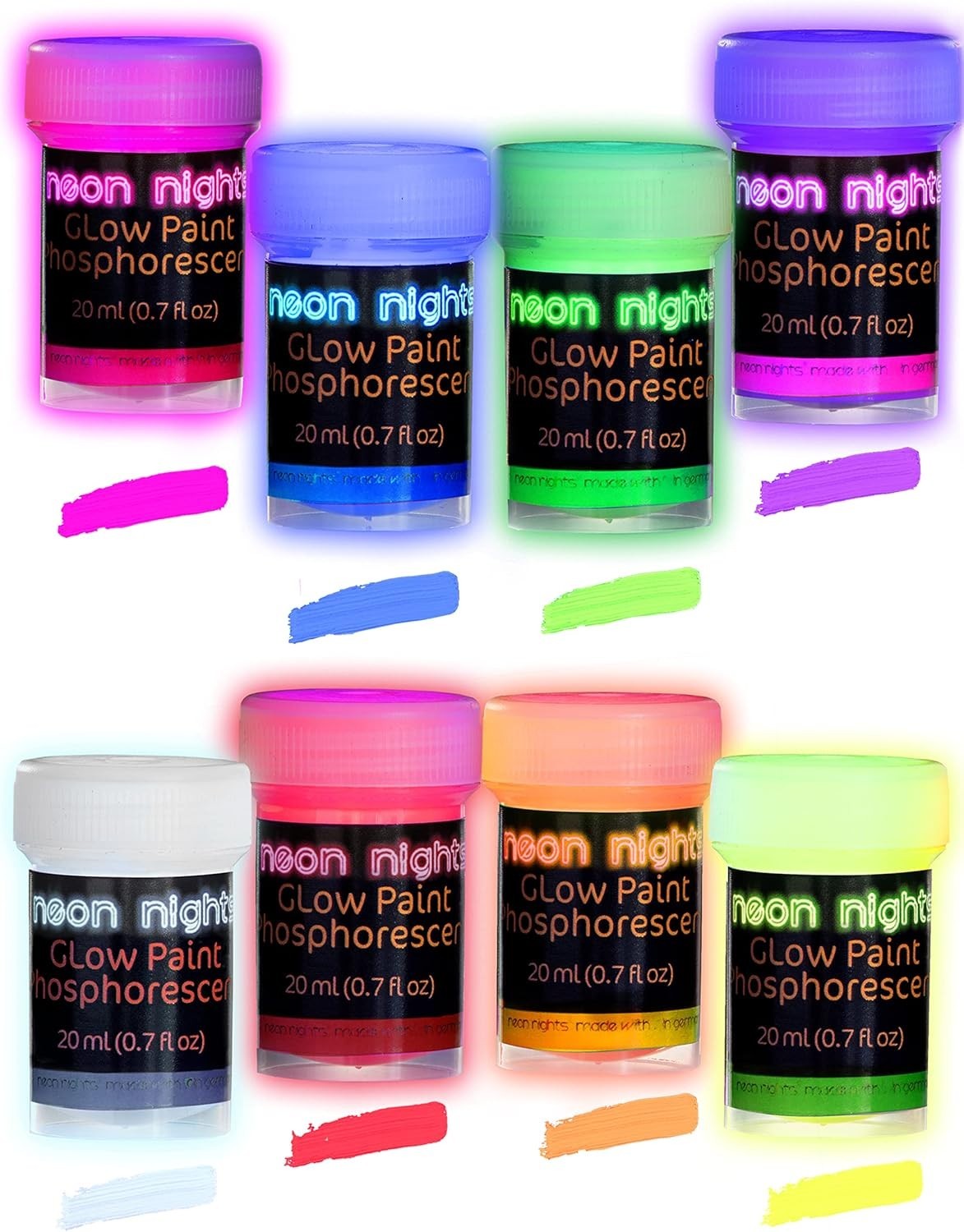 Glow in The Dark Acrylic Paint Set – 8 Vibrant Colors for Indoor & Outdoor Use