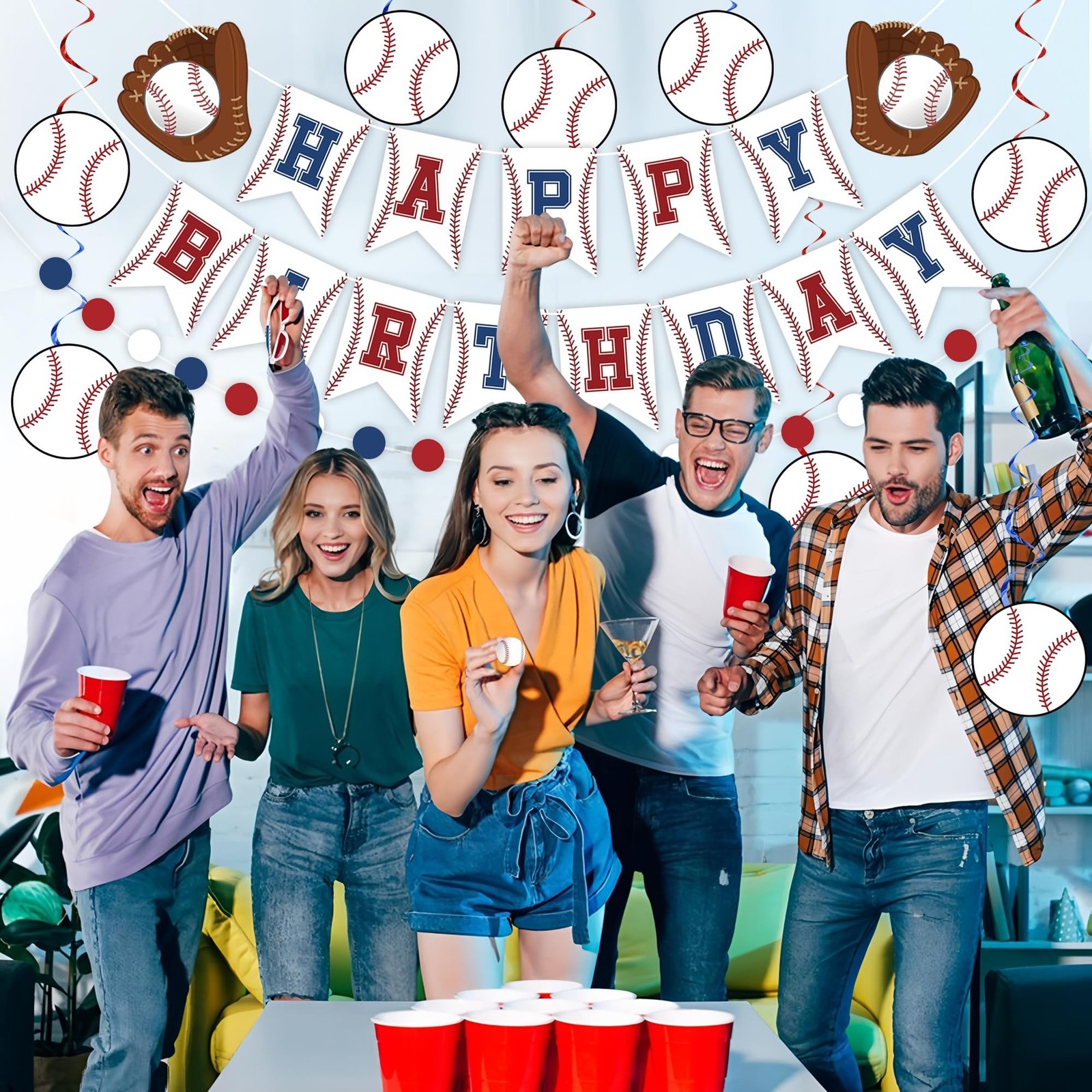 Baseball Party Decorations Happy Birthday Banner Baseballs Honeycomb Balls Ha…