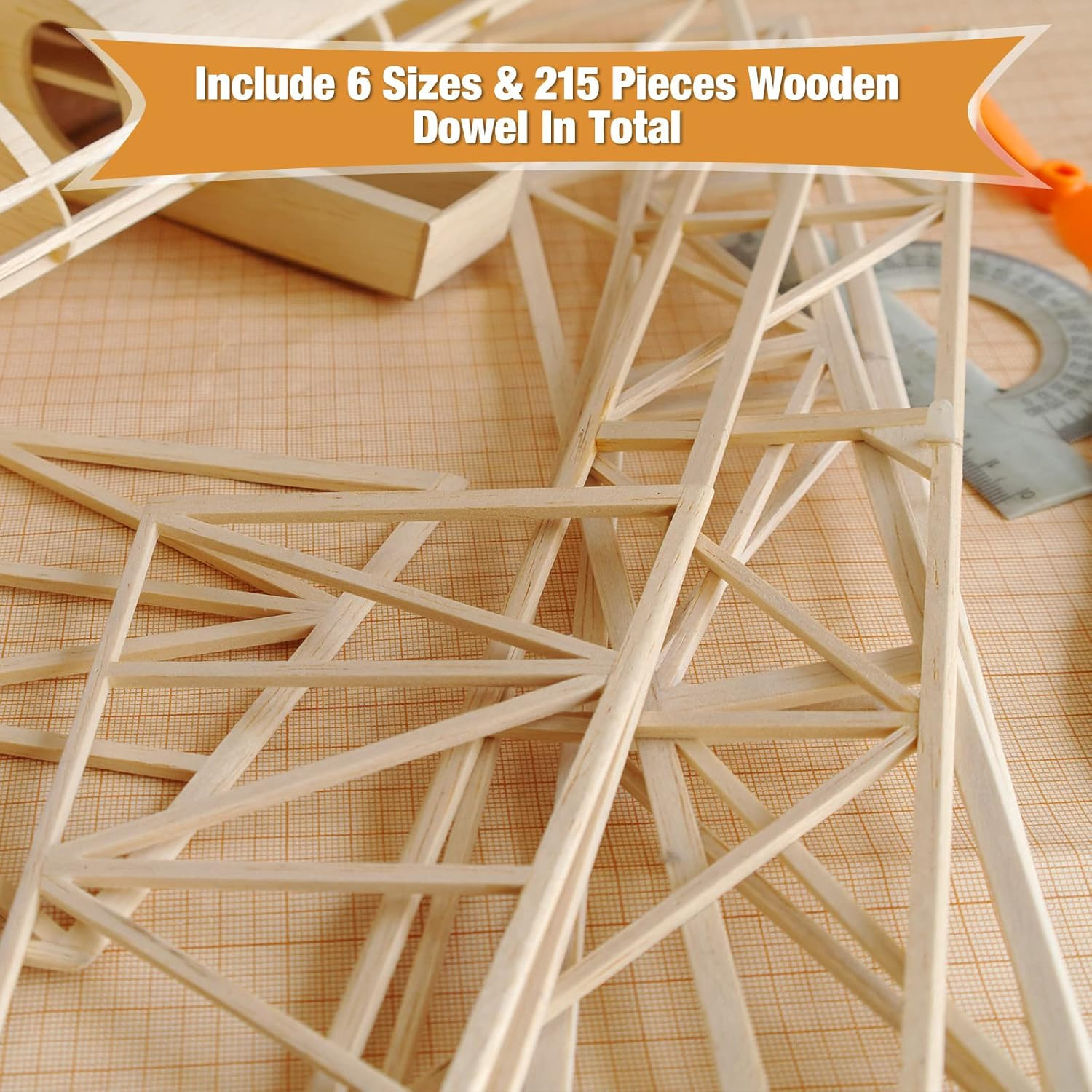 215 Balsa Wood Sticks Assorted Sizes for Crafting & DIY Projects Molding Crafts
