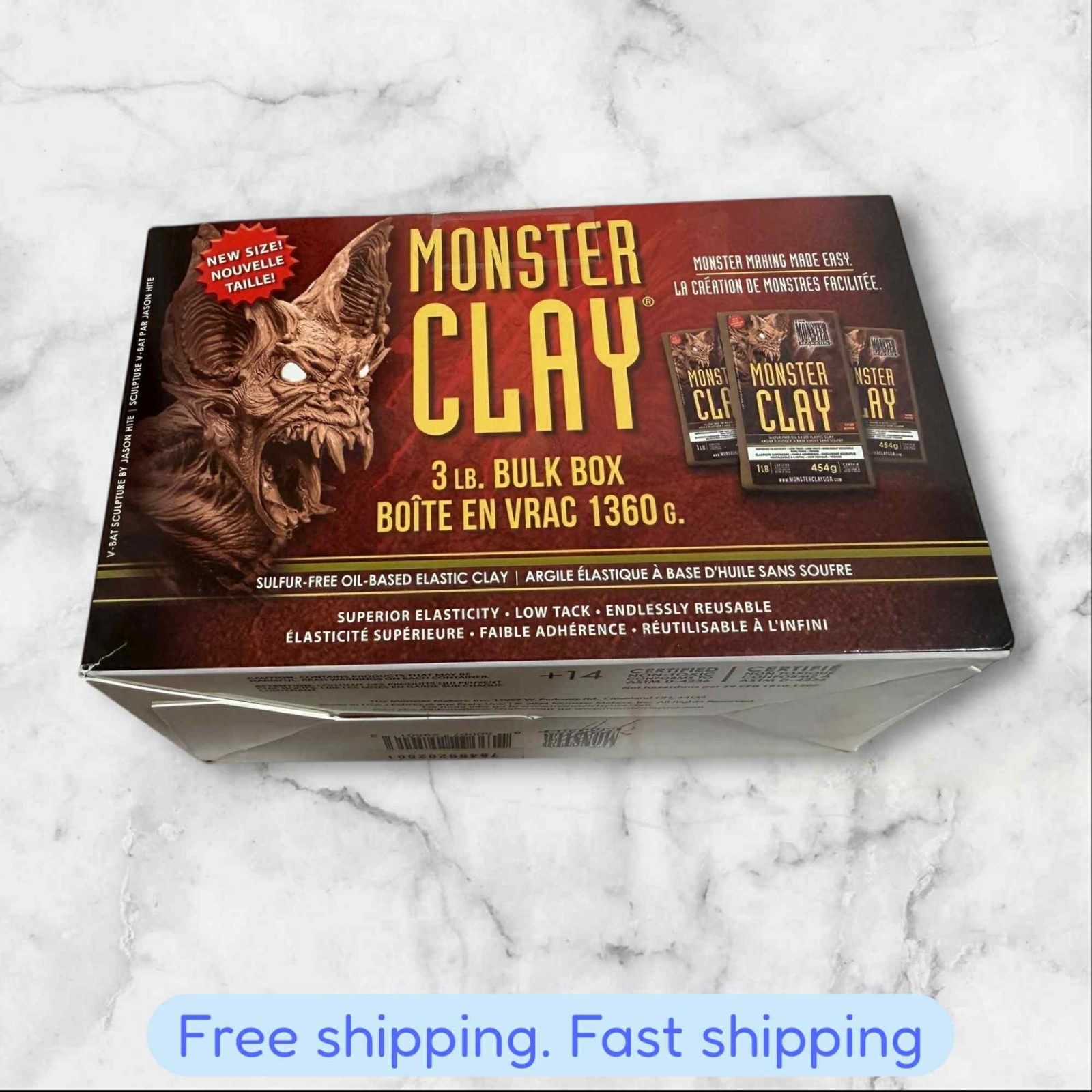 Monster Clay Sulfur-Free Oil-Based Elastic Clay 3Lb. Bulk Box BRAND NEW SHIPPING