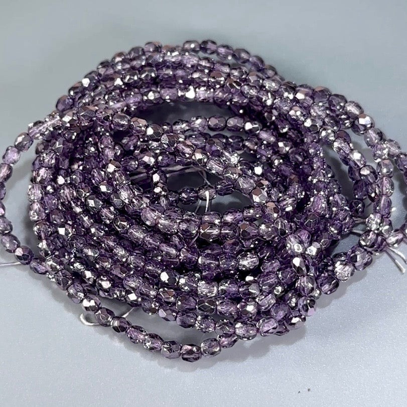 Violet Silver Metallic Pearl Czech FP Round Faceted Glass Beads 4mm 120pcs J607