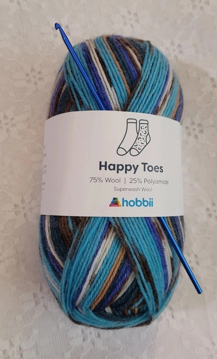 New Super Fine #1 Sock Yarn- Hobbii “Happy Toes” Yarn & FREE New Crochet Hook