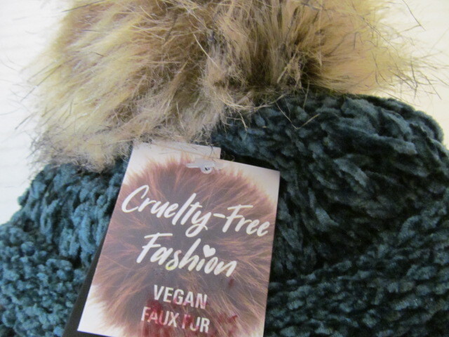 David & Young Cruelty-Free Vegan Faux Fur Knit Hats, Burgundy, Green or Black