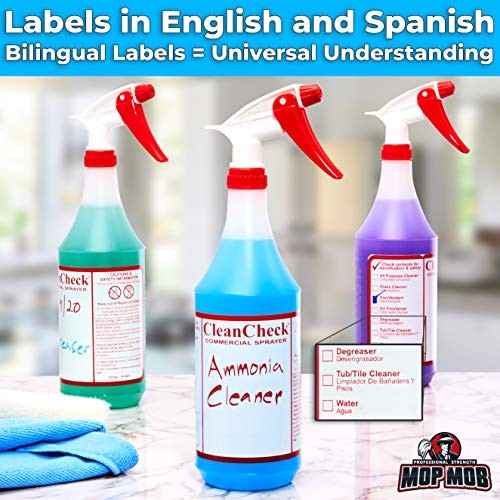 Extra Safe, Bilingual MSDS Spray Bottles 3 Pack. Large, Empty 32 Oz Bottle