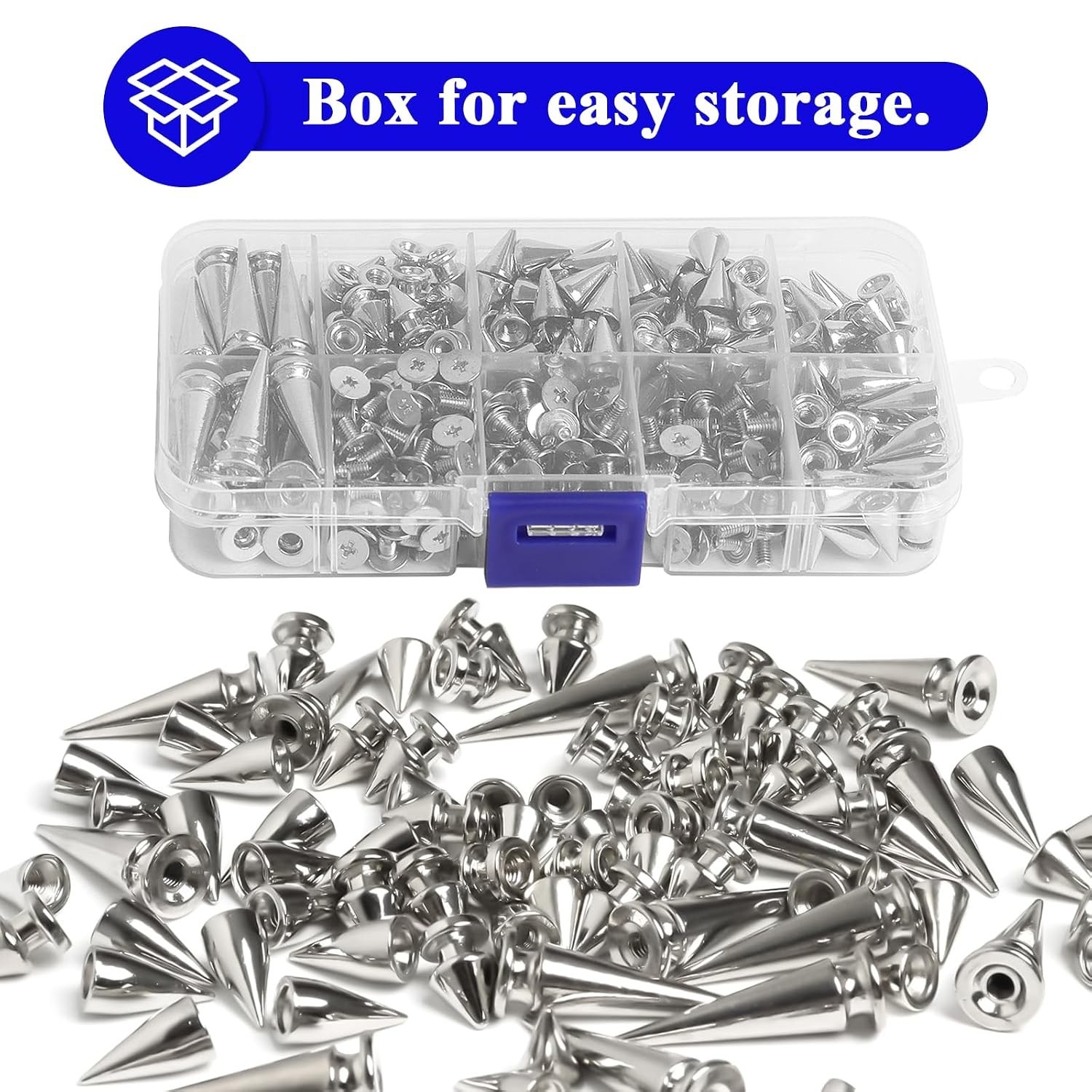 200 Sets Silver Cone Spikes Assorted Sizes Screw Back Studs Punk Rock Rivets