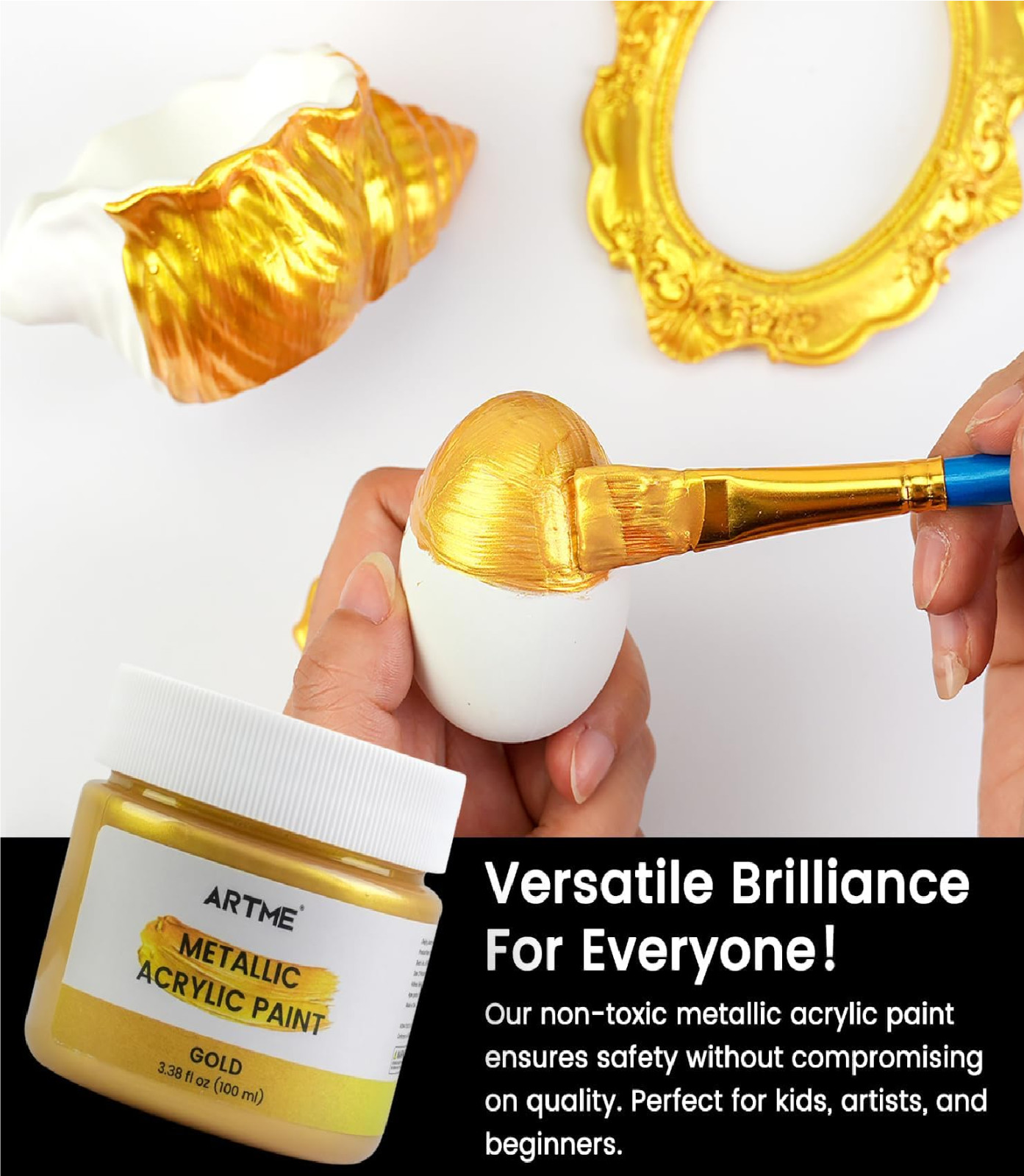 ARTME Acrylic Paint Metallic Gold, 100ml Gold Leaf Paint for Art Painting, Hand-