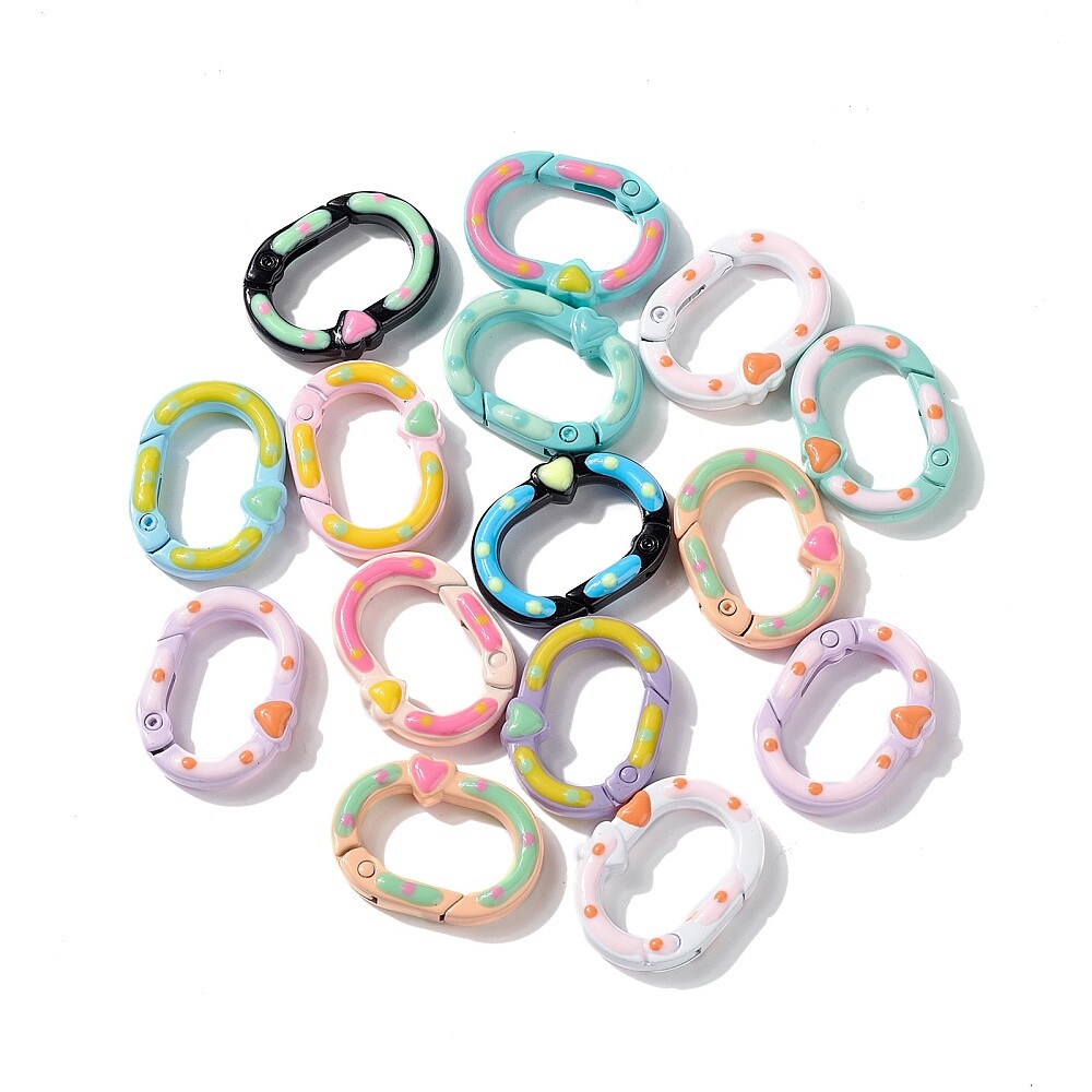 20x Oval Spray Painted Spring Buckles with Heart for DIY Crafts Jewelry Making