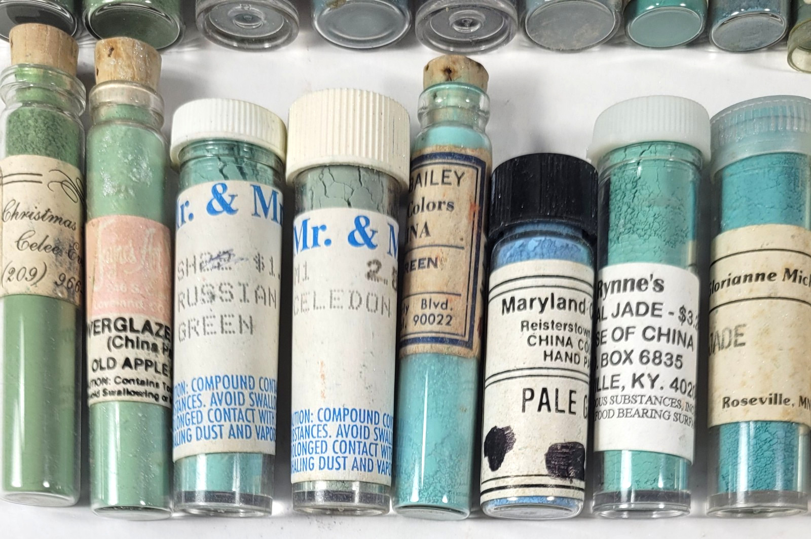 Porcelain China Powder Paint Lot of 37 Green Various Vintage Makers