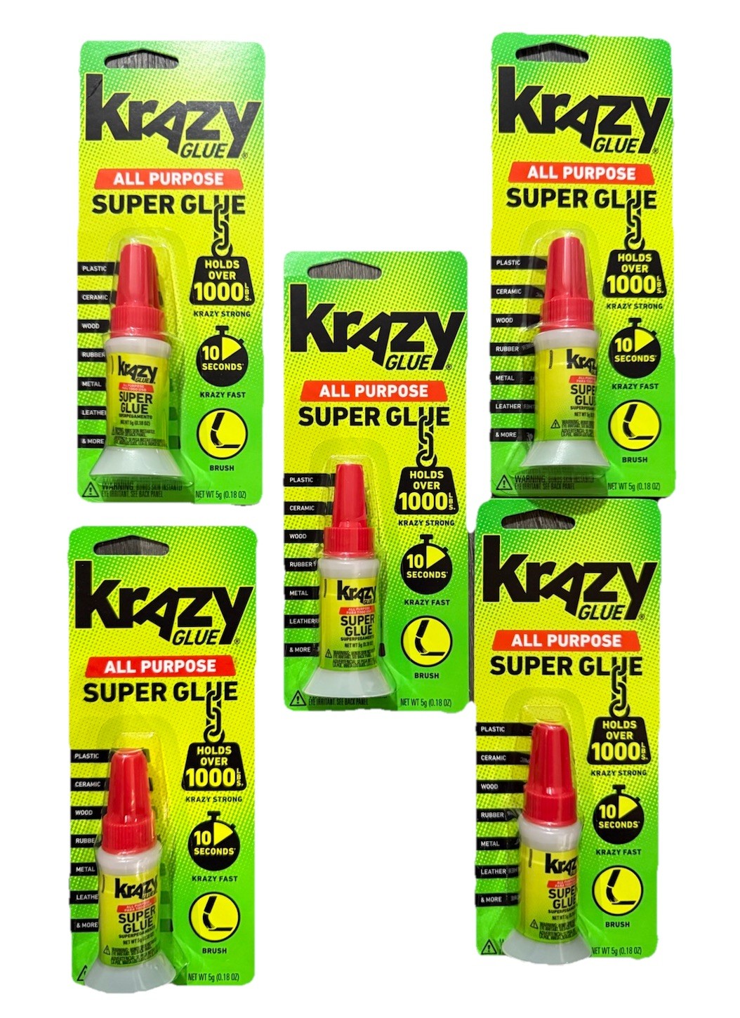 Krazy Glue All Purpose Brush-On Super Glue 5g / 0.18 oz Bottles (Pack of 5).