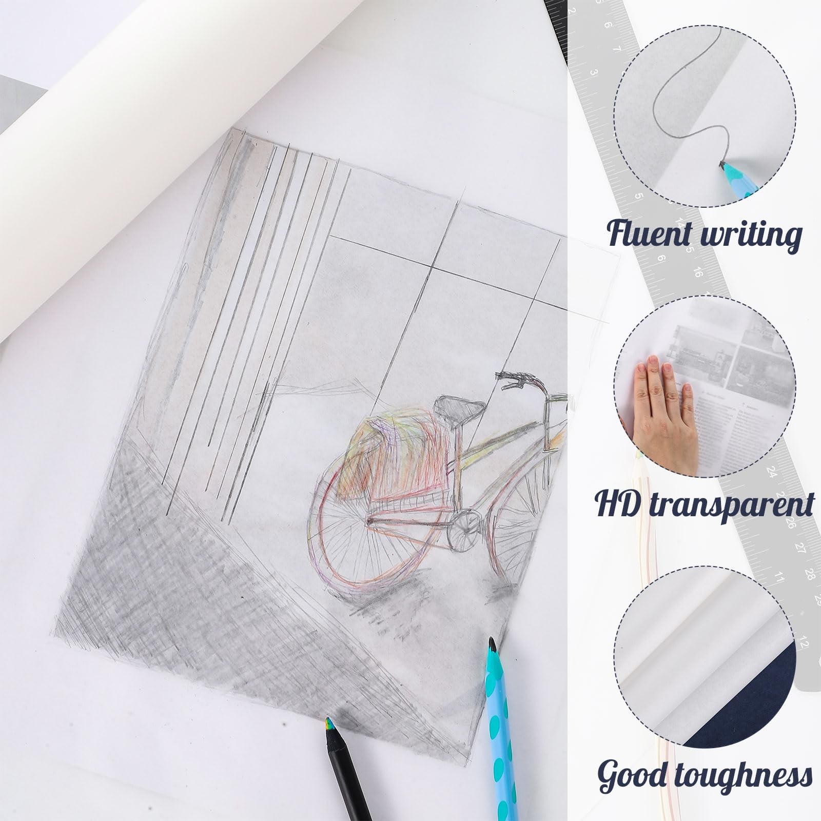 24 in x 30 yd White Tracing Paper Roll Translucent Pattern Paper for Sewing