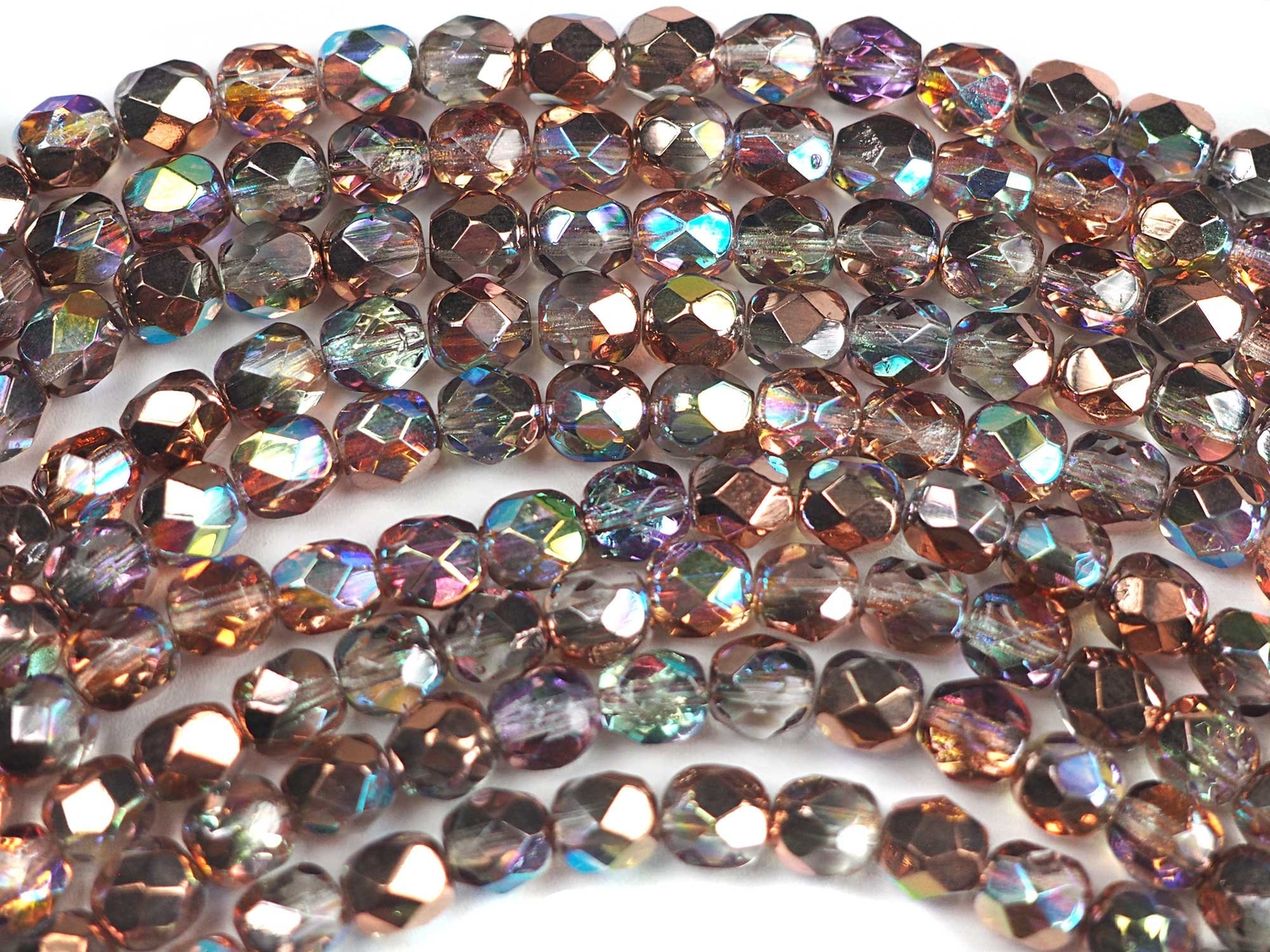 Crystal Copper Rainbow Czech Fire Polished Round Faceted Glass Beads 4mm 6mm