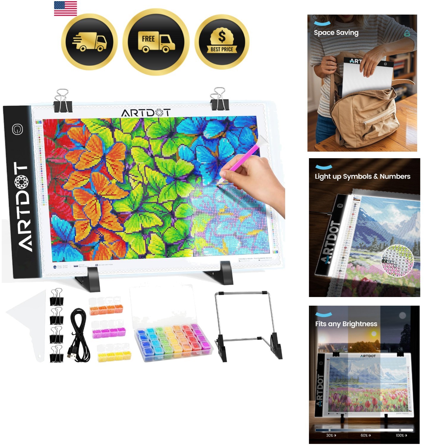 LED Light Pad for Diamond Painting Kits Art Light Board with Adjustable Brigh…