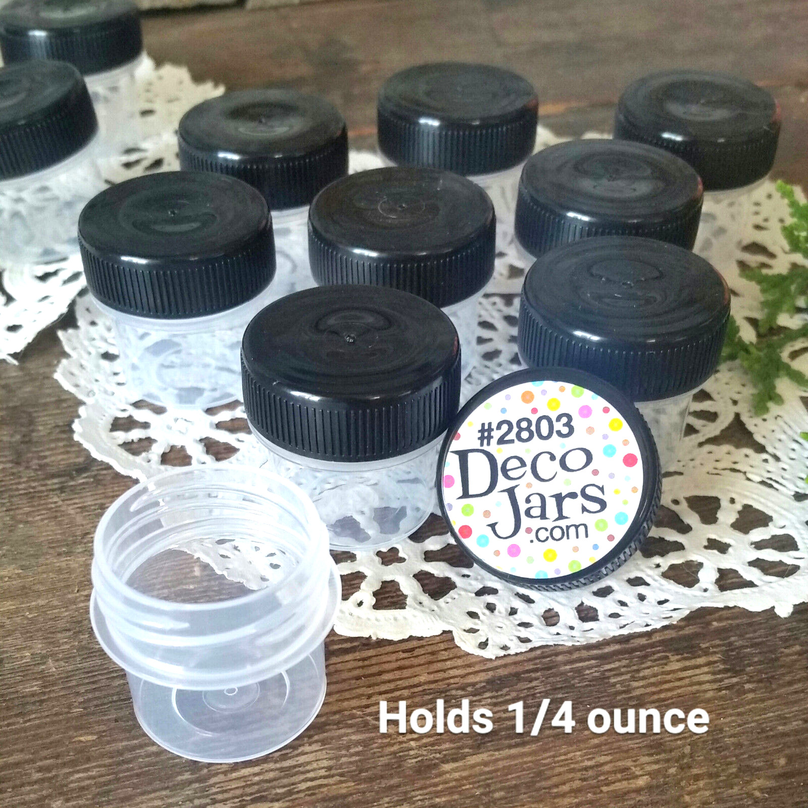 12 Vial Black Cap Pot JAR Bottle 1/4oz Cache Glitter Powder DecoJars #2803 USA