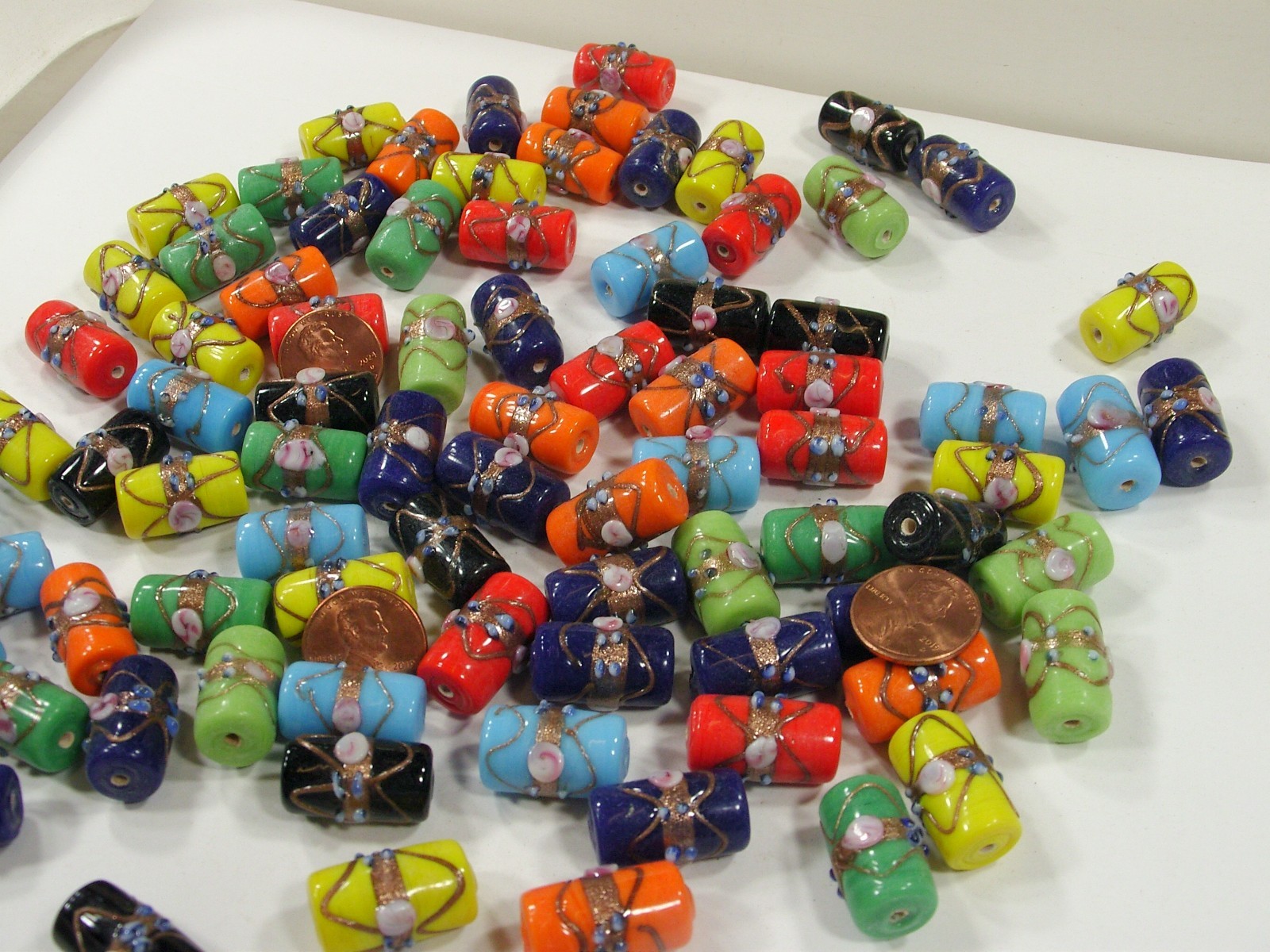 2 Pounds (12mm x 21mm) India Handmade Fancy Glass Beads Wholesale Lot (ARK-1) ⭐