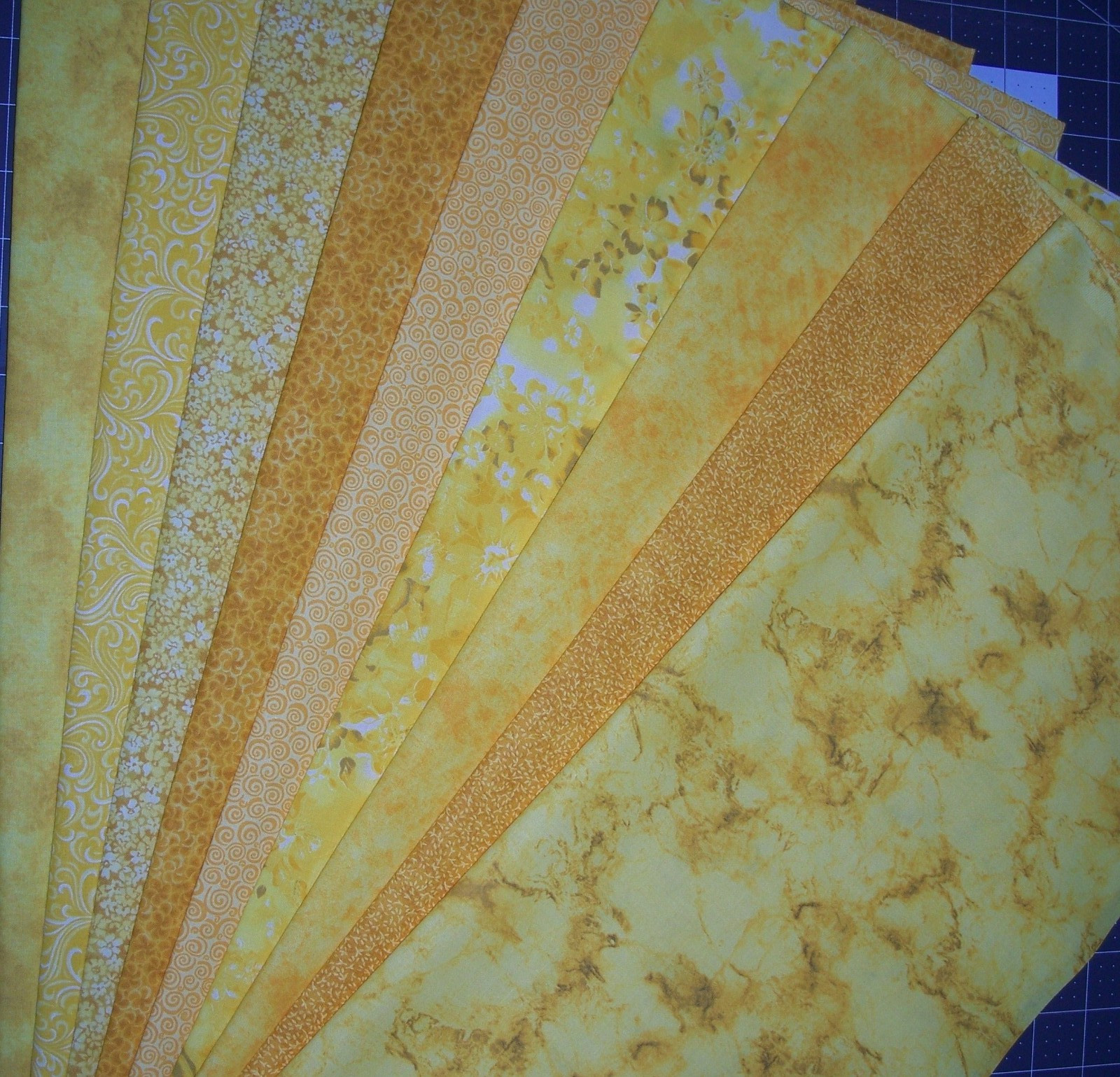 9 Yellows to Melon Fat Quarters Bundle Tonal tone on tone Fabric Precut