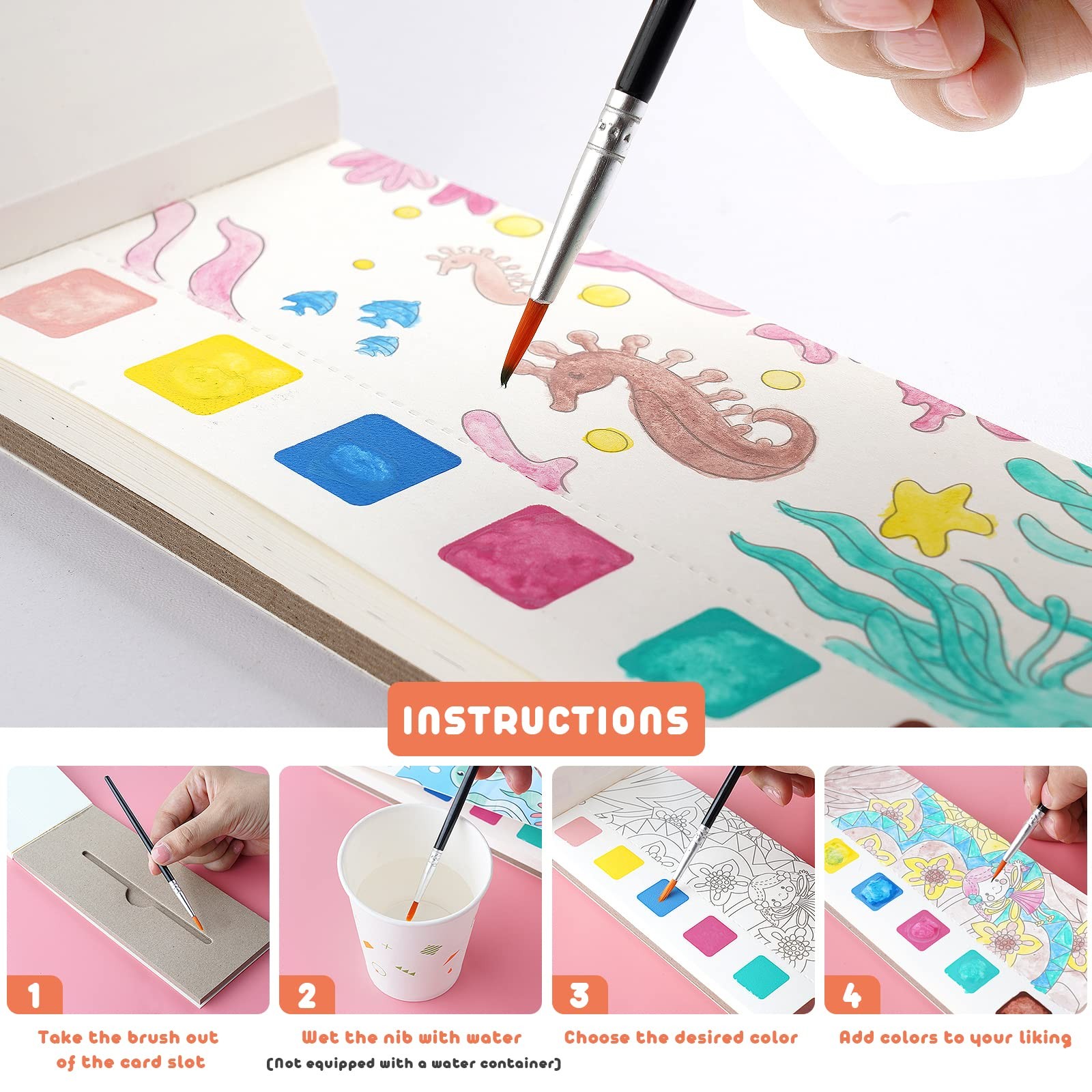Cavnewt Watercolor Coloring Books for Kids Ages 4-8, small, Genie Garden