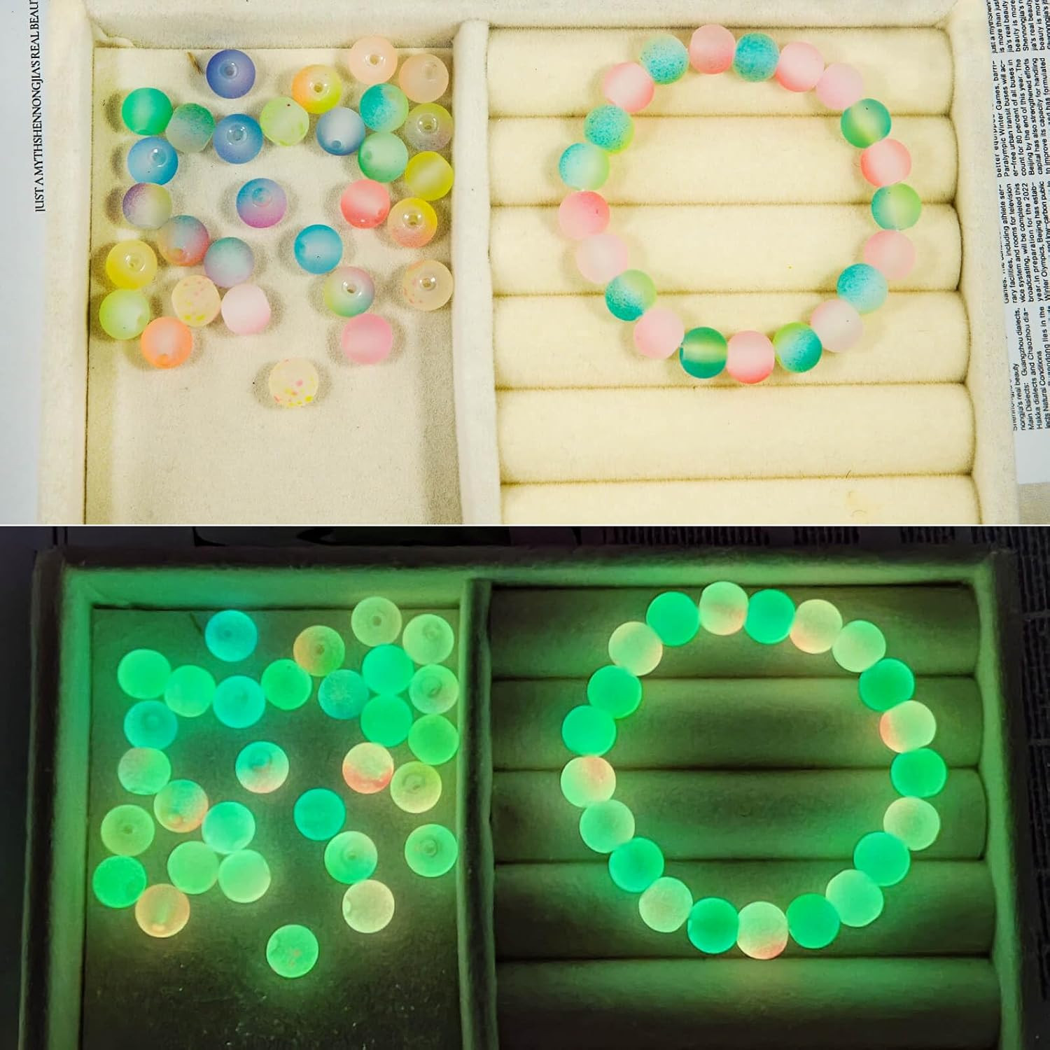 Glow in the Dark Glass Beads for Jewelry Making, 600Pcs 8MM 24 Grids Crystal Gem