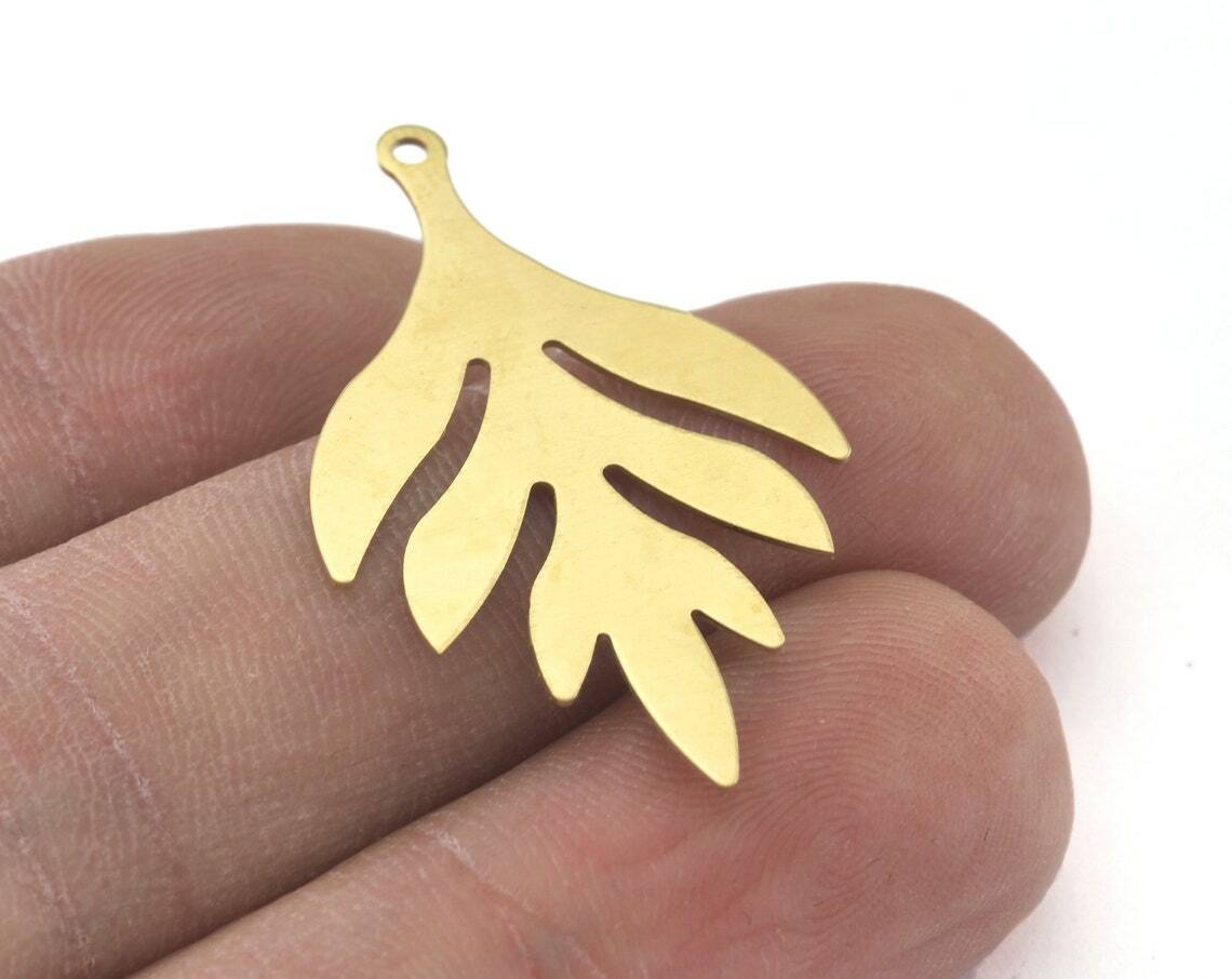 10 pcs Leaf shape charms 36mm raw brass findings 3320-117