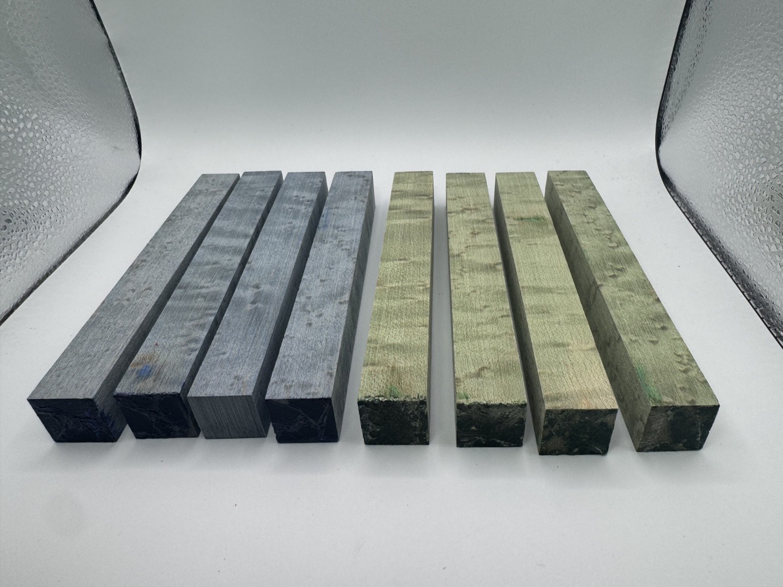 8 Stabilized Birdseye Maple Pen Blanks Green & Blue Dyed 6″ x 3/4″ Wood Turning