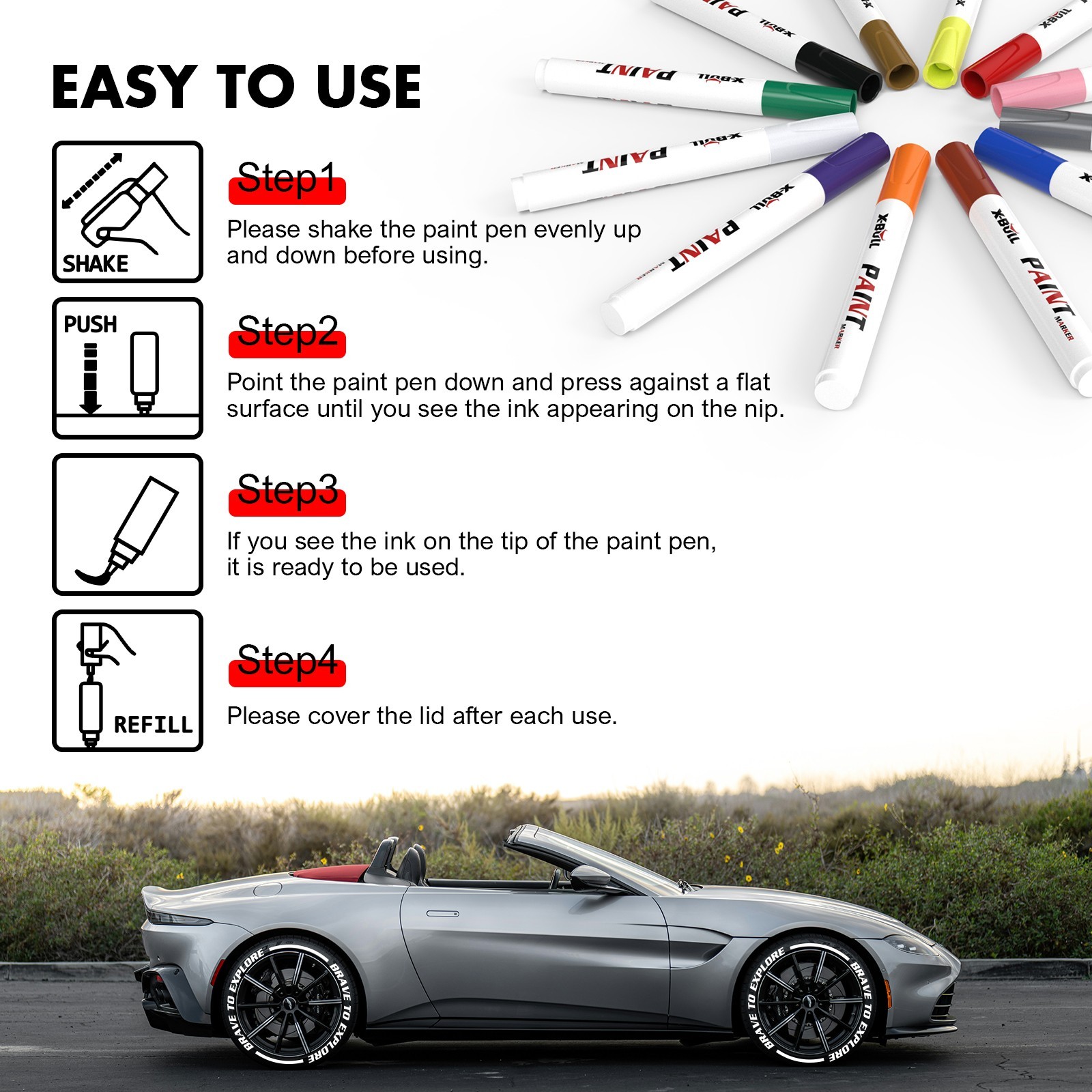 12Pcs Paint Marker Pen Waterproof Permanent For Car Tyre Tire Tread Rubber Metal