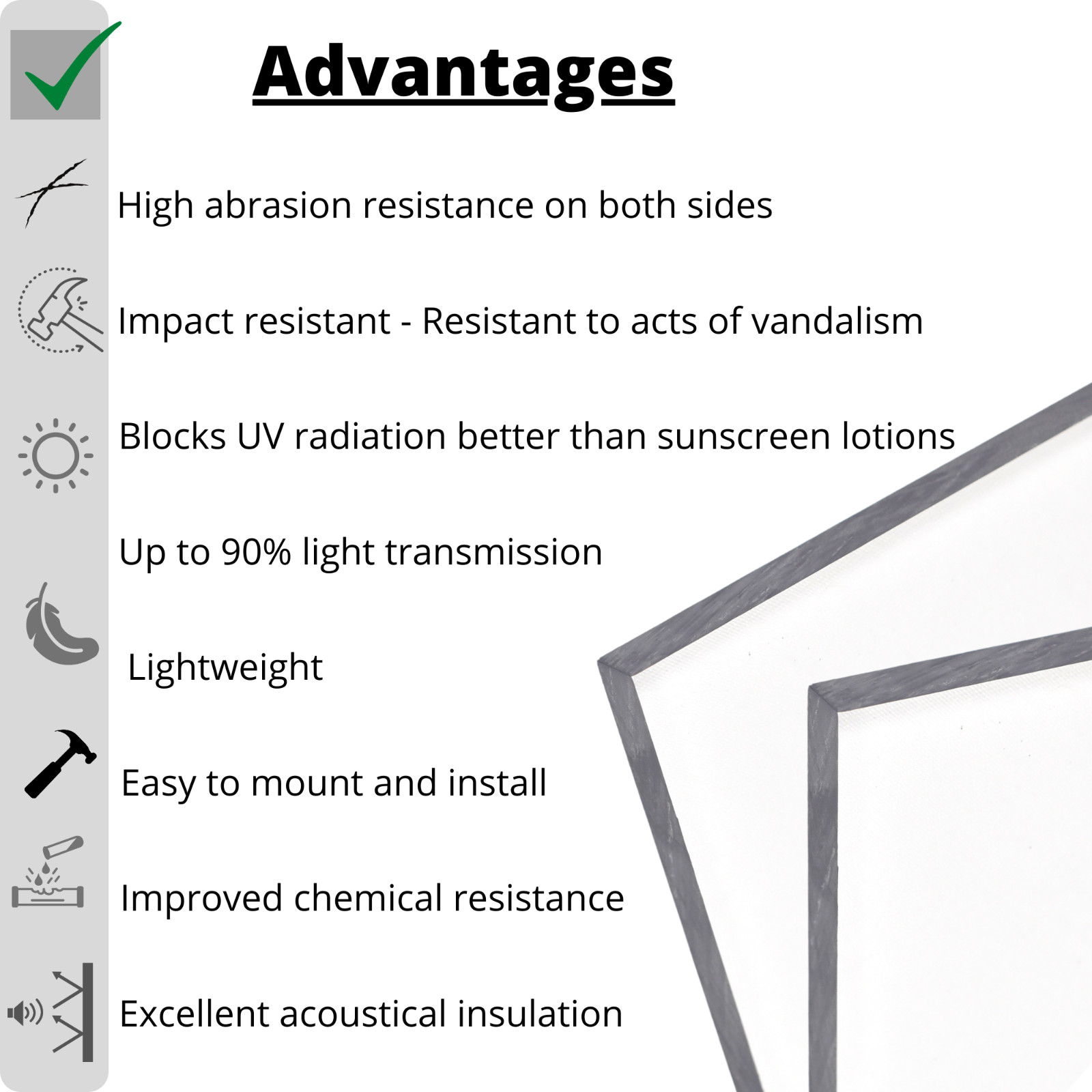 Clear Polycarbonate AR2 Plastic Sheet, Abrasion Resistant, 1/8″ to 1/4″ Thick