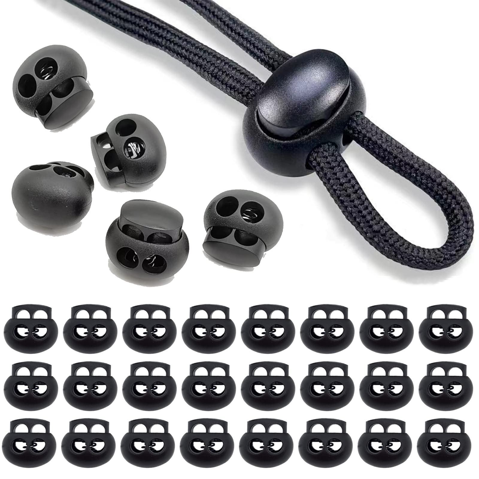 30Pcs Double Hole Plastic End Stopper Clips for Shock Cord and Drawstrin