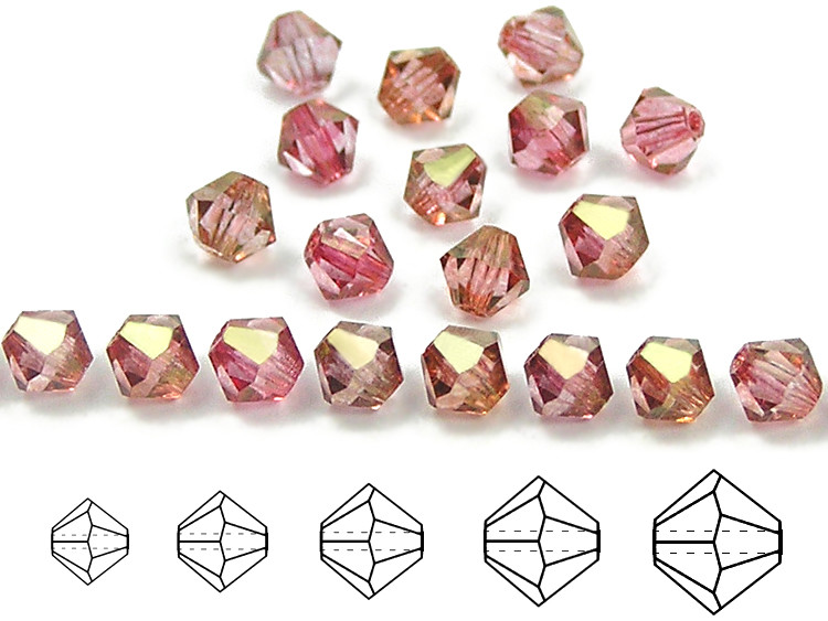 Czech Bicone Crystal Beads Crystal Red Luster coated Rondelle Diamond
