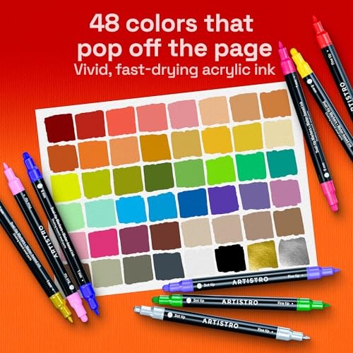 Precision Dual-Tip Acrylic Paint Markers – Paint Pens Set with 48 Multicolor