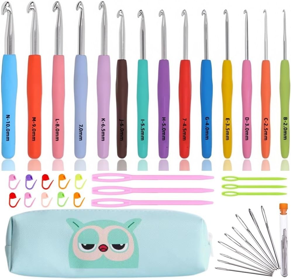 14 Pcs Crochet Hooks Set with Ergonomic Handle for Knitting Crocheting Yarn