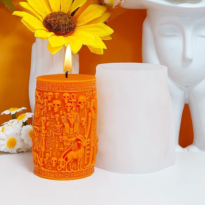 Egypt Pharaoh Candle Silicone Mold Wax Skull Relief Cylindrical Candle DIY Molds