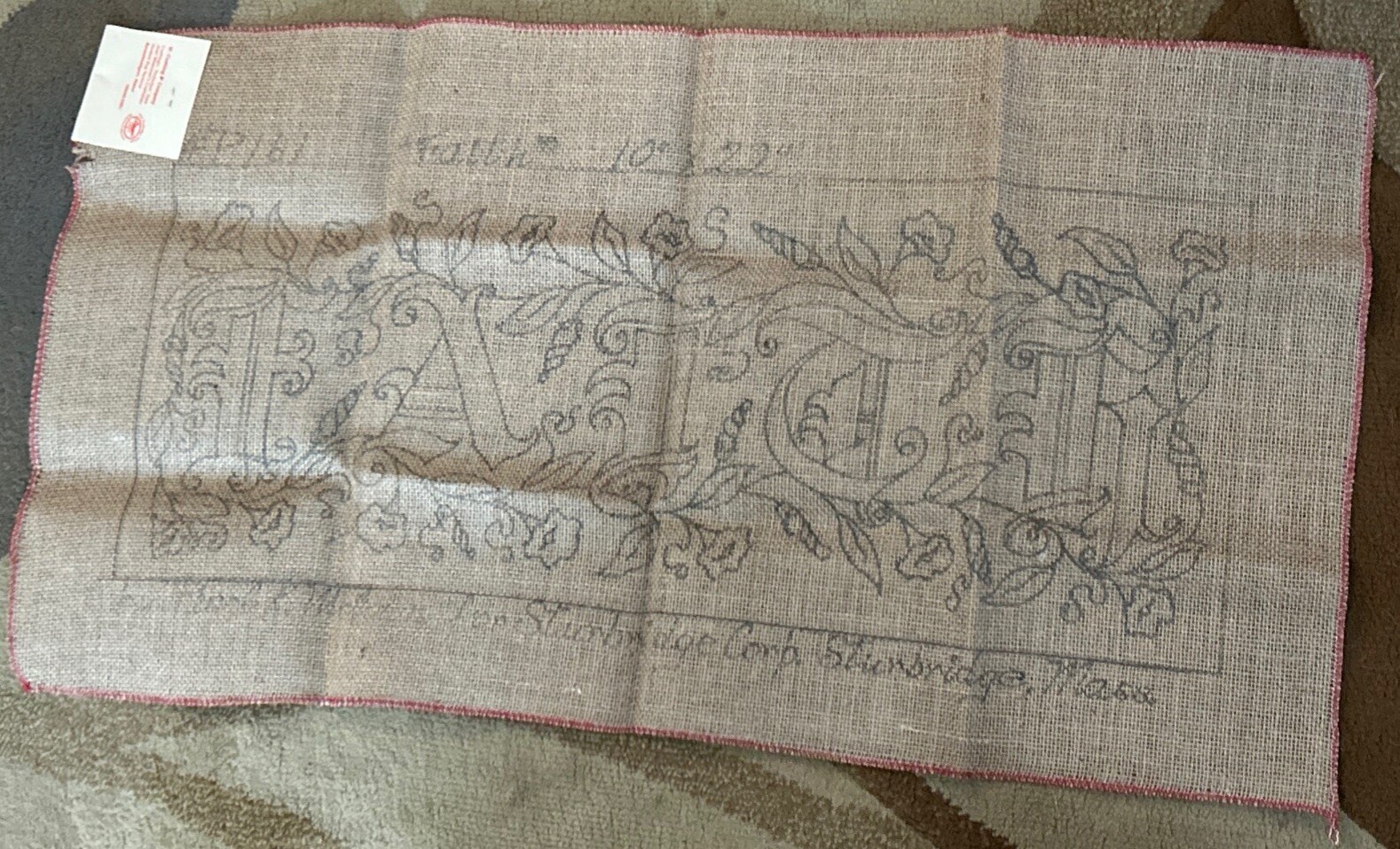 Vintage Burlap Rug Pattern #P161 “Faith” 10” x 22” NOS Pearl McGown