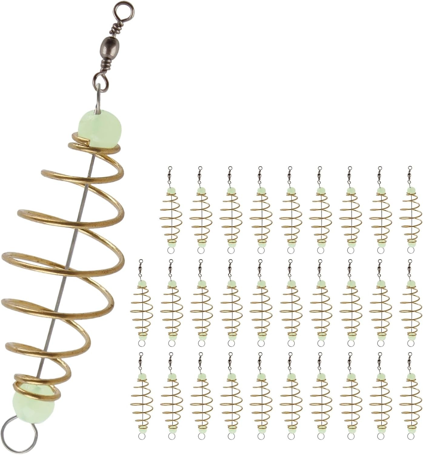 30PCS Fishing Bait Cage Luminous Chum Basket Rig 3.1″, Gold &