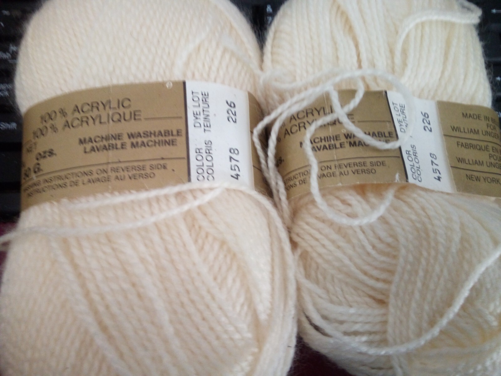 2 Skeins ROLY SPORT Acrylic Yarn #4578 Ivory 2.9 oz total weight FAST Free Ship