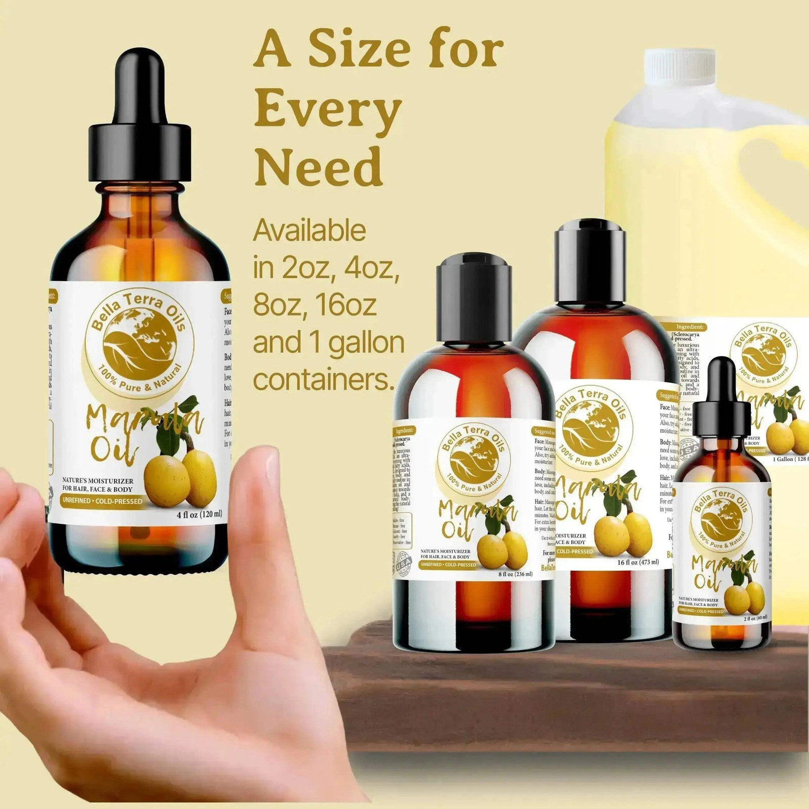 Organic Cold-Pressed Marula Oil 100% Pure Skin Hair Face Anti-Aging Moisturizer
