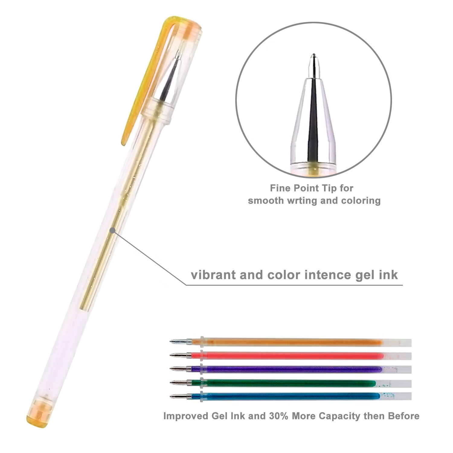 100 PCS Gel Pens Metallic Neon Glitter Pastel High Quality with Fine Points