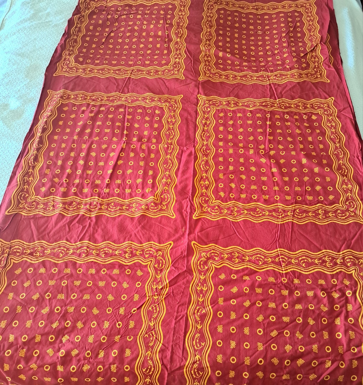 Vintage Korean Fabric Red and Yellow Squares for Market Totes and Head Scarves