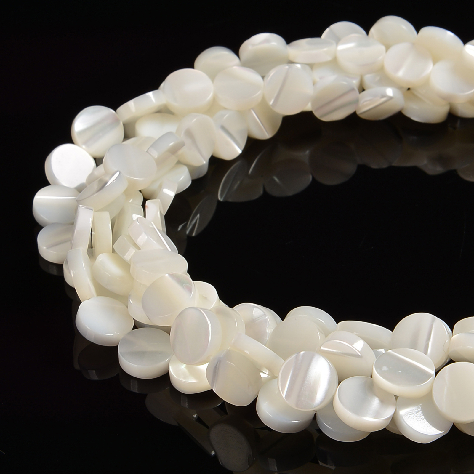 Iridescent White Mother of Pearl MOP Shell Coin Beads 6mm 8mm 10mm 15.5” Strand