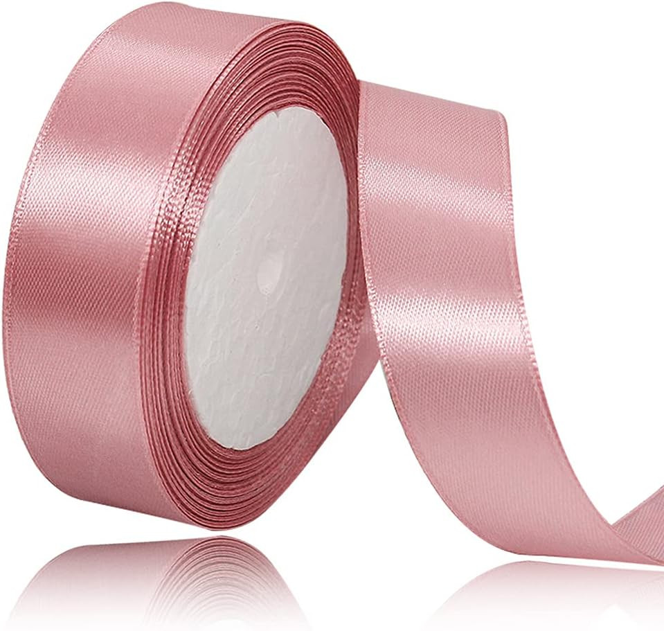 Solid Color Rose Gold Satin Ribbon, 1 Inches x 25 Yards Fabric Satin Ribbon for